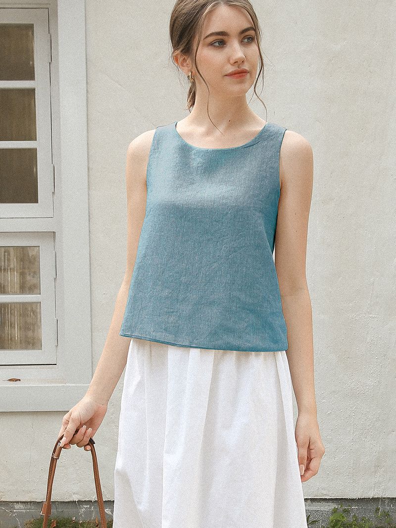 Pure Linen Cross Back Tank Top