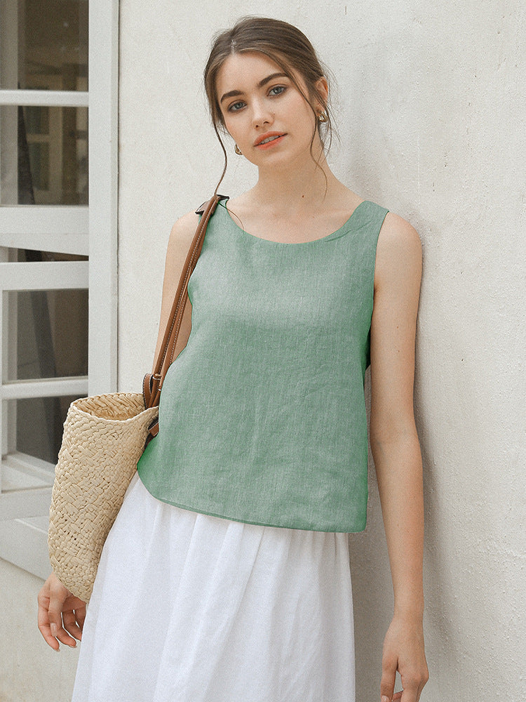 Pure Linen Cross Back Tank Top