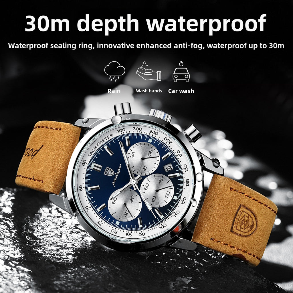 Men's Quartz Watch with Leather Strap