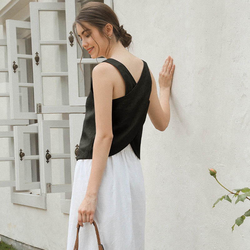 Pure Linen Cross Back Tank Top